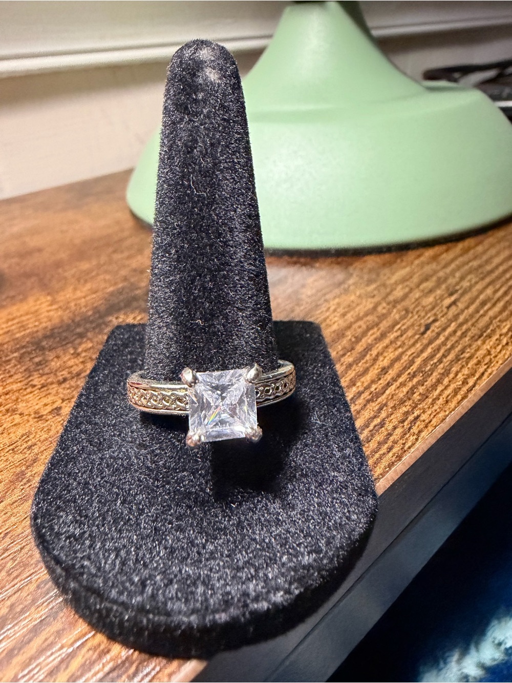 Silver-Tone Square Stone Engagement Style Ring — Size 9